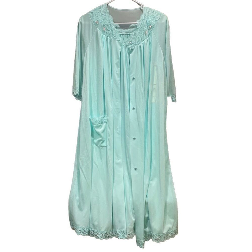 Vtg 70s Shadowline Womens Peignoir Set M Robin Egg Blue Mad Men Housewife NOS